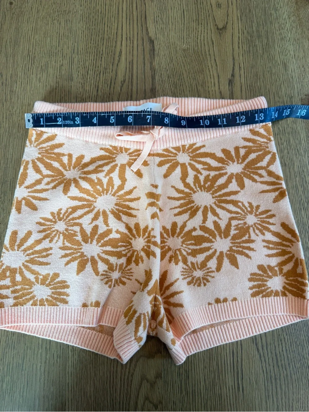 L*Space Plumeria Knit Lounge Shorts Peach Floral Drawstring Size S NWT